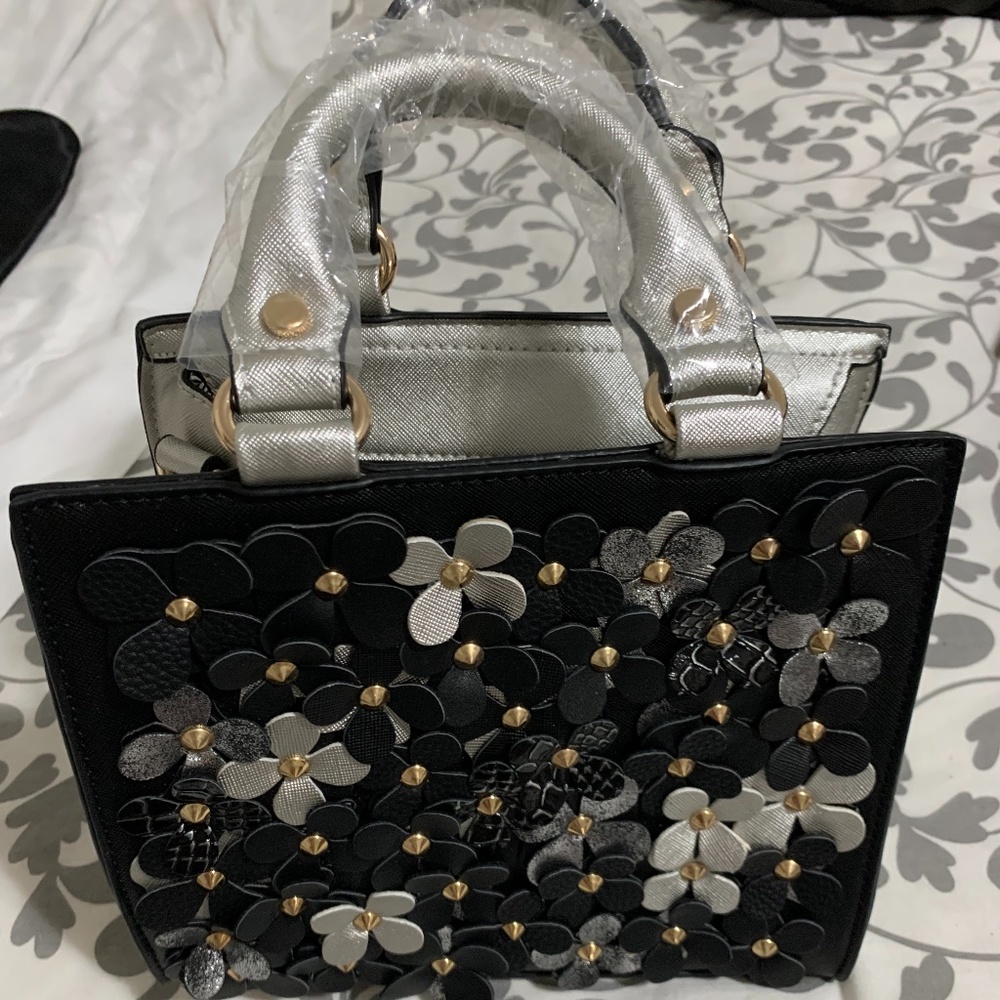 Black and silver floral tote